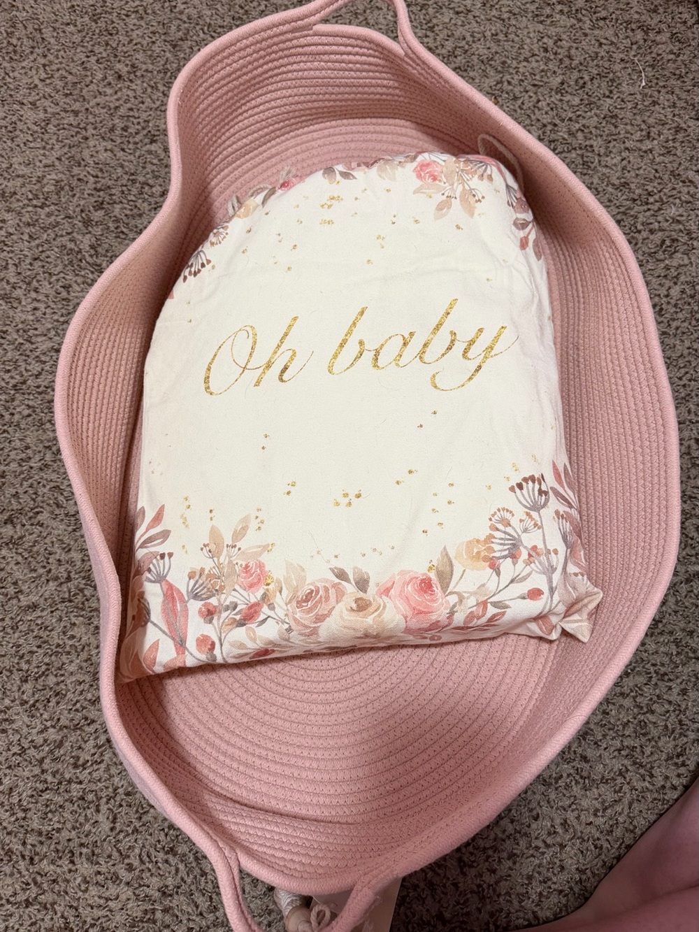 Pink Rope Diaper Changing Basket with cushion mattress in dust bag NWT